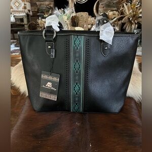 American Living Black Tote with Green Pattern Aztec